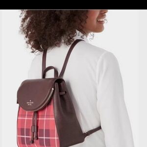 Kate Spade Plaid Leather Backpack in Burgundy and Pink